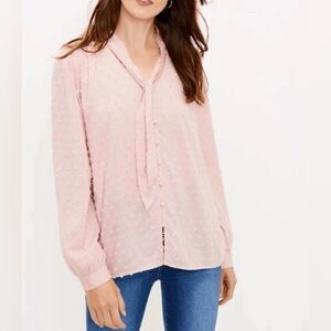 LOFT Pink Blouse with Mandarin Collar